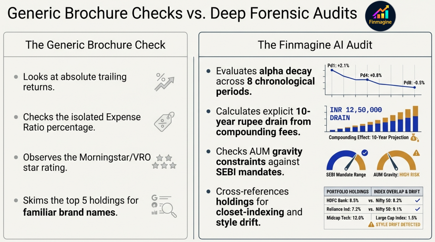 Generic Brochure Checks vs. Deep Forensic Audits — what the standard check misses vs what Finmagine AI measures