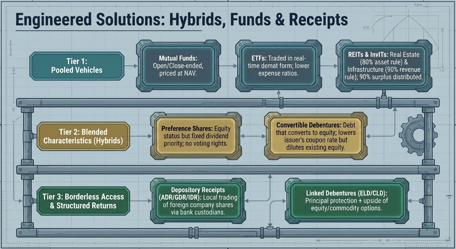 Engineered Solutions: Hybrids, Funds & Receipts β three tiers of pooled vehicles, hybrids, and borderless instruments